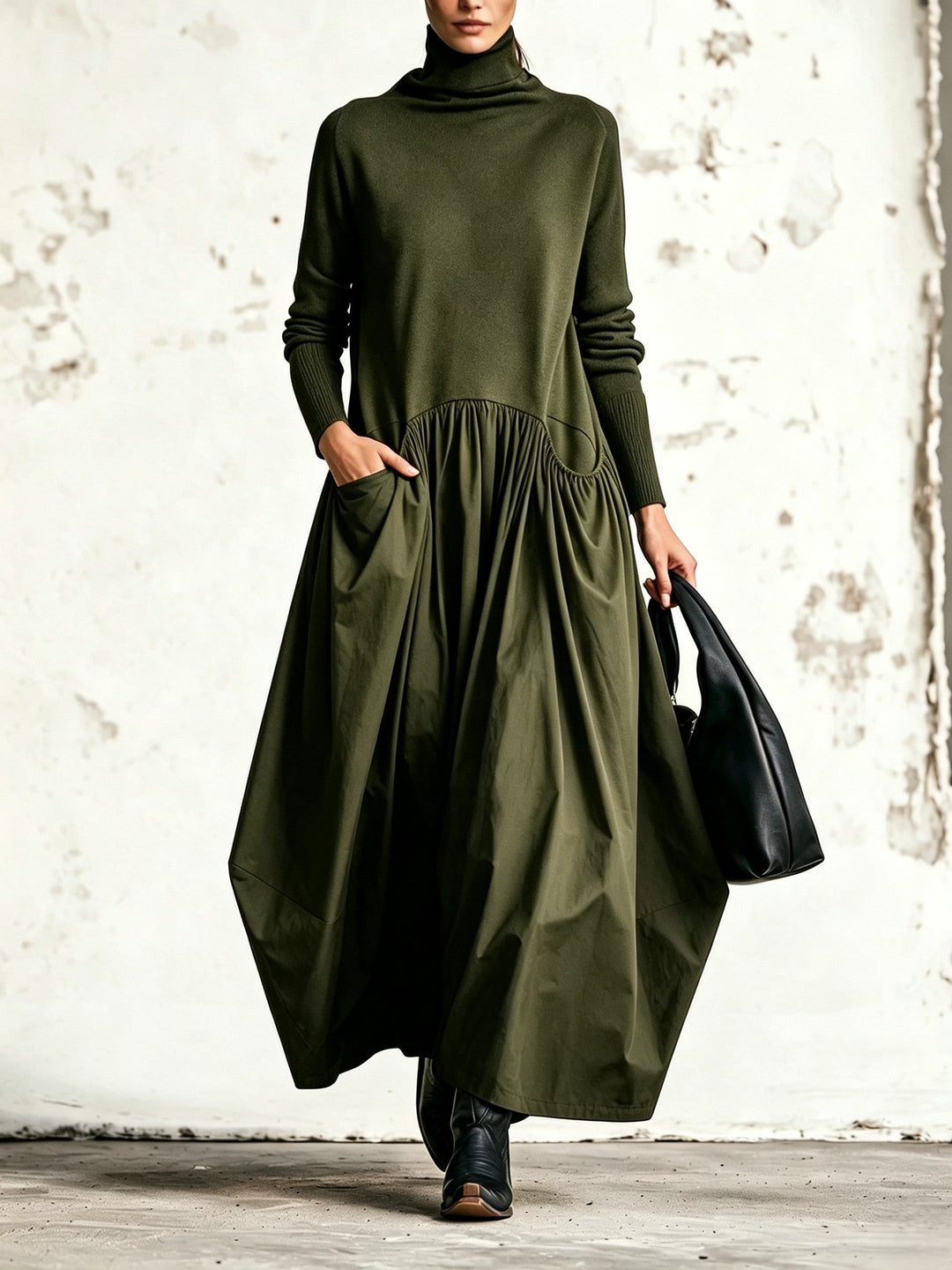 Odette | Black Oversized High-Neck Maxi Dress