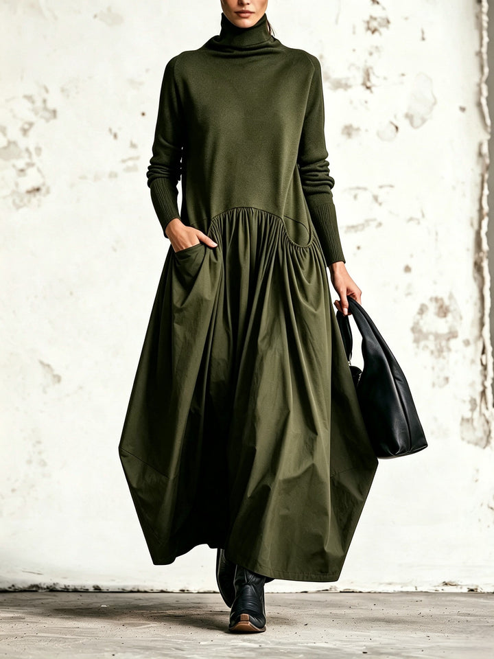 Odette | Black Oversized High-Neck Maxi Dress