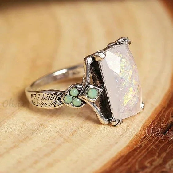 Vintage Silver White Opal Ring
