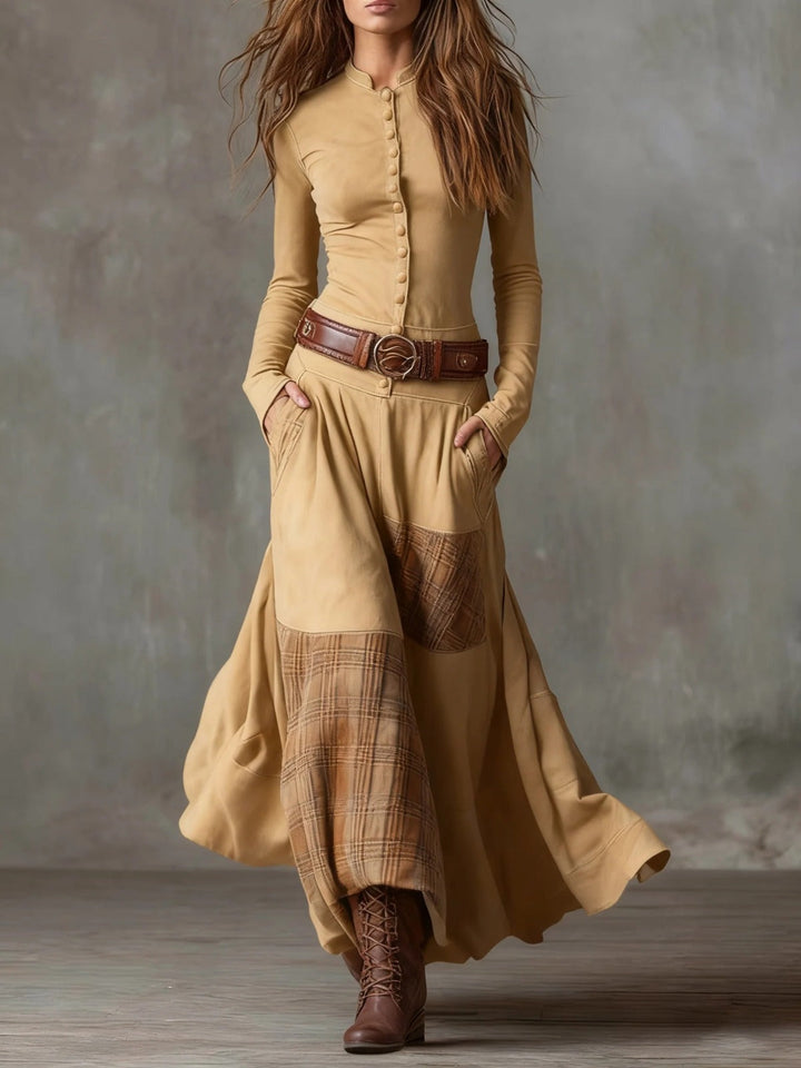 Élise | Belted Suede Maxi Dress