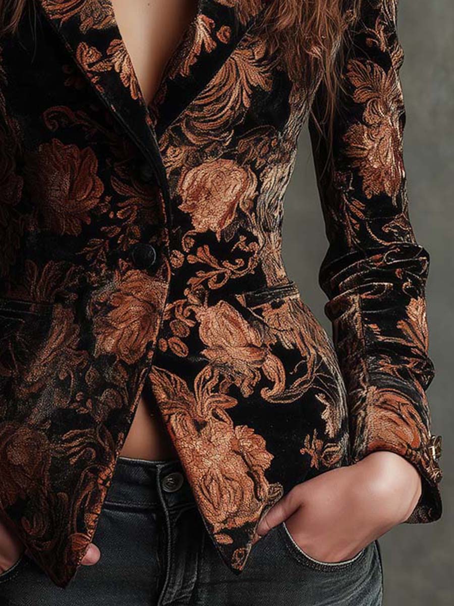 Bertille | Tailored Blazer with Black and Bronze Floral Print