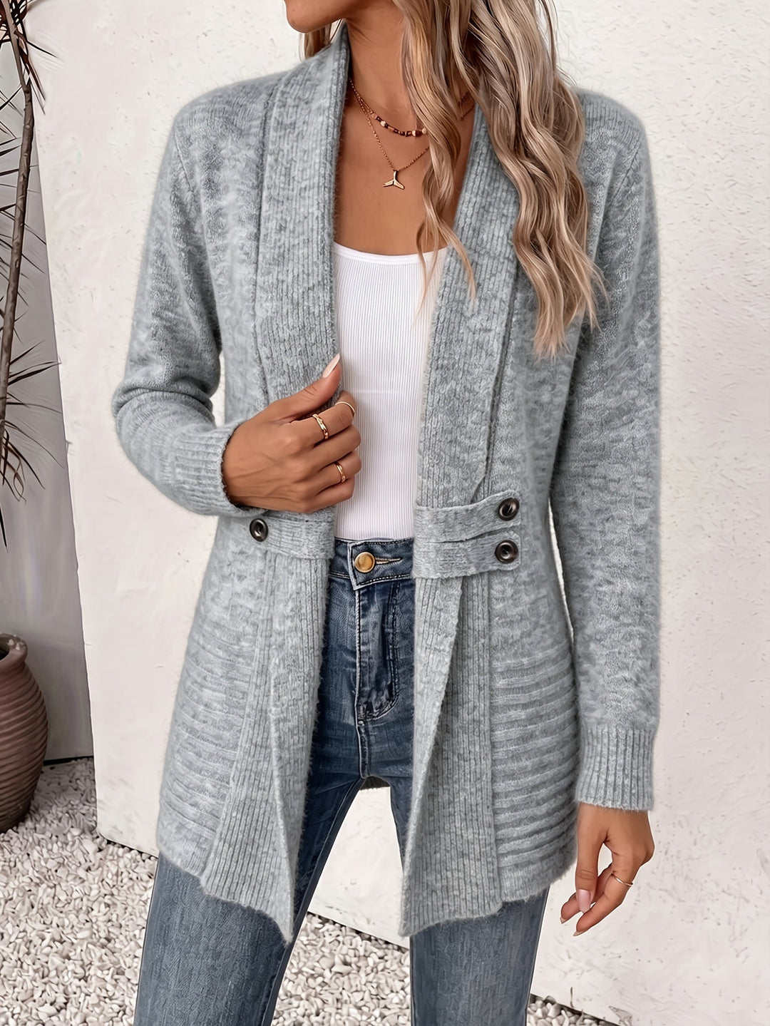 Elegant Women's Cardigan - Open Front & Tailored Waist