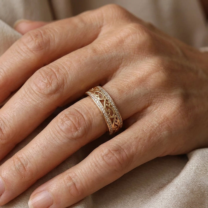 Filigree Scroll Ring with Pavé Stones