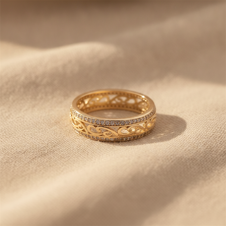 Filigree Scroll Ring with Pavé Stones
