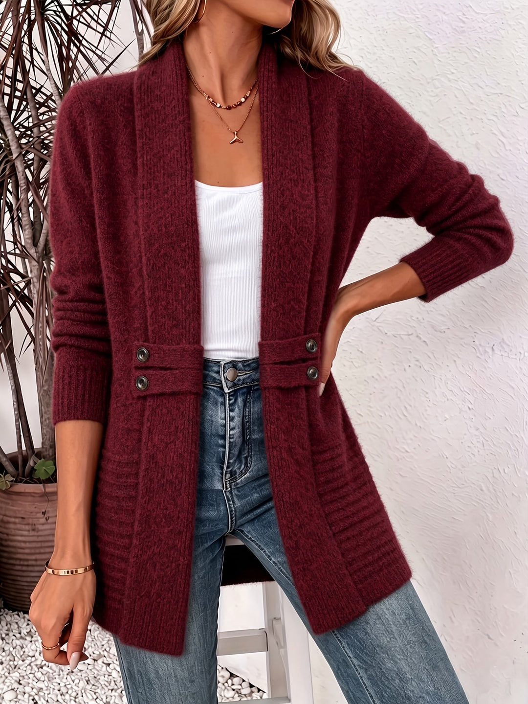 Elegant Women's Cardigan - Open Front & Tailored Waist