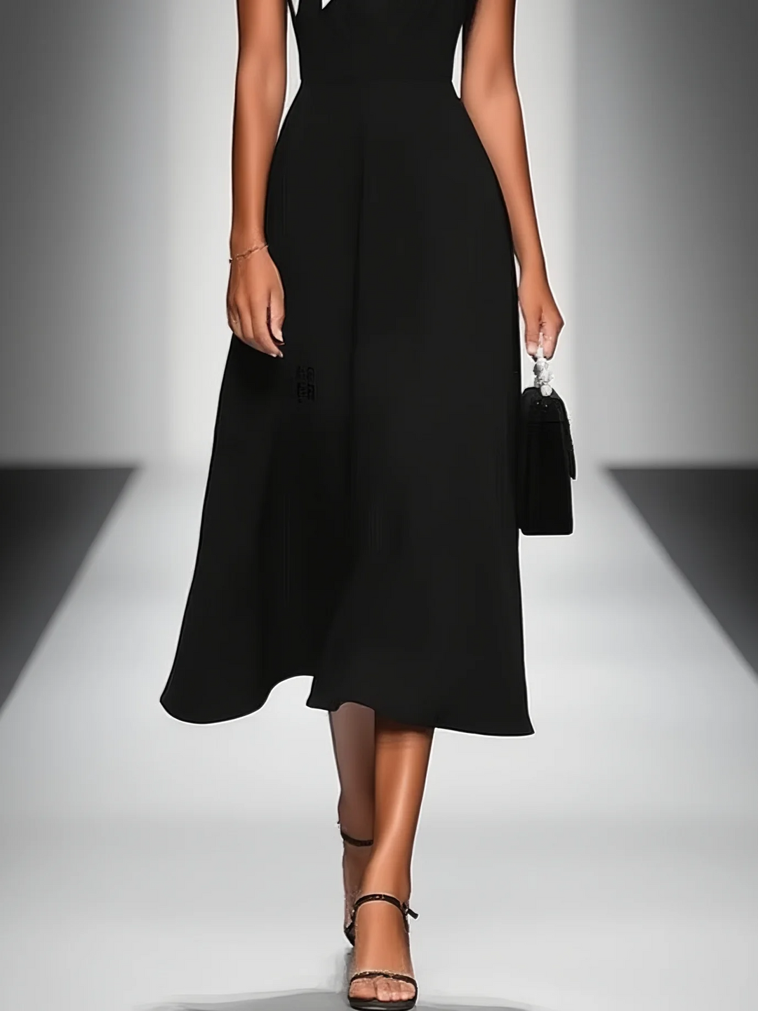 Ariane | Women's Square-Neck Midi Dress with Colour-Block Sleeves
