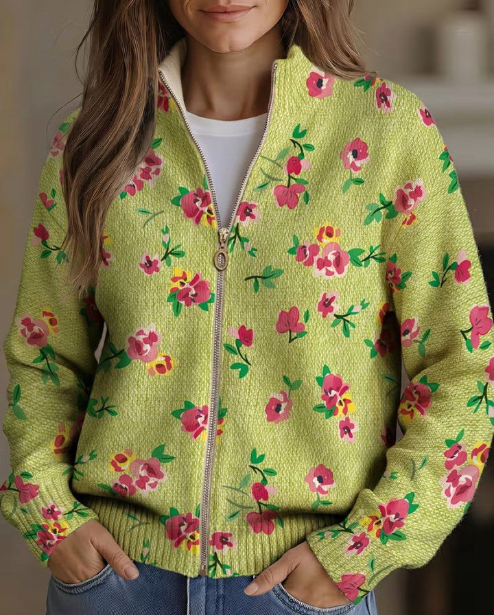 Pauline | Pink Floral Lime Zip Cardigan