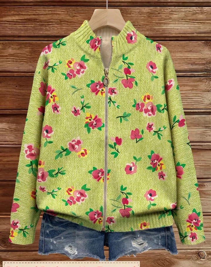 Pauline | Pink Floral Lime Zip Cardigan