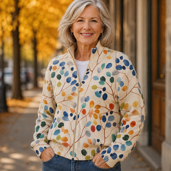 Roosmarijn | Botanical Leaf Print Zip Cardigan