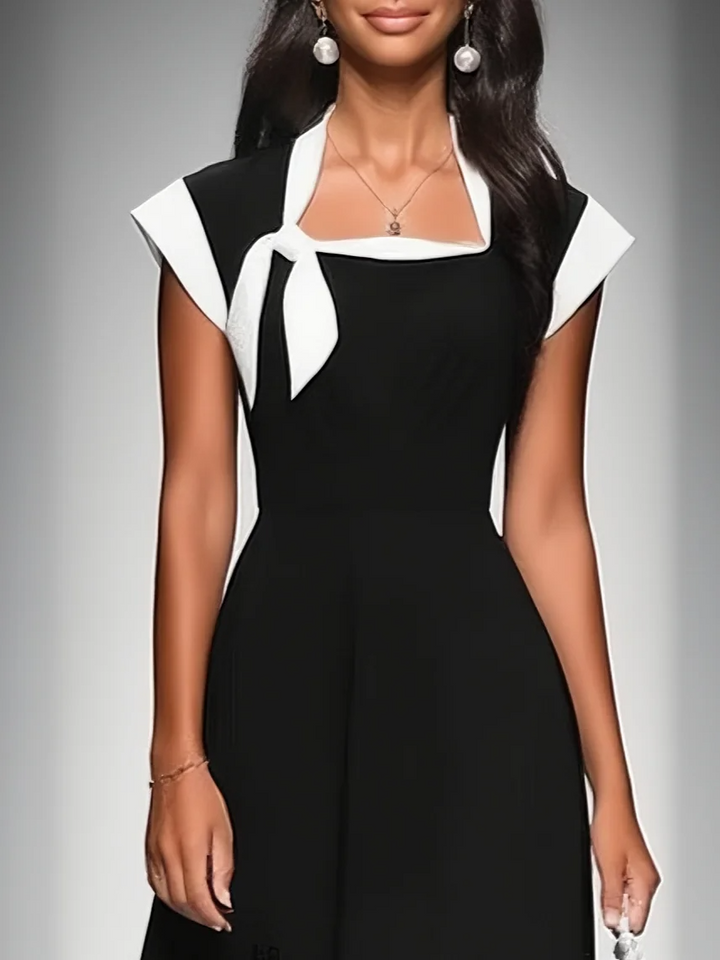 Ariane | Women's Square-Neck Midi Dress with Colour-Block Sleeves