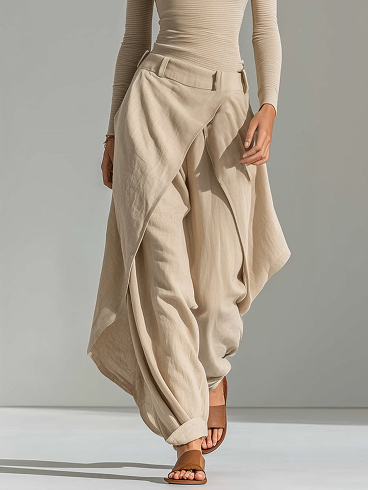 Delphine | Beige Boat-Neck Top and Ruffled Wide-Leg Trouser Set