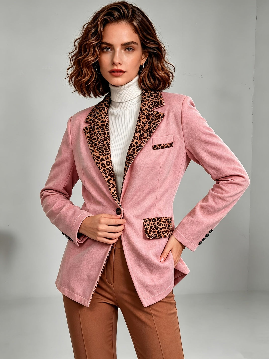 Clémentine | Fitted Velvet Blazer with Leopard Details