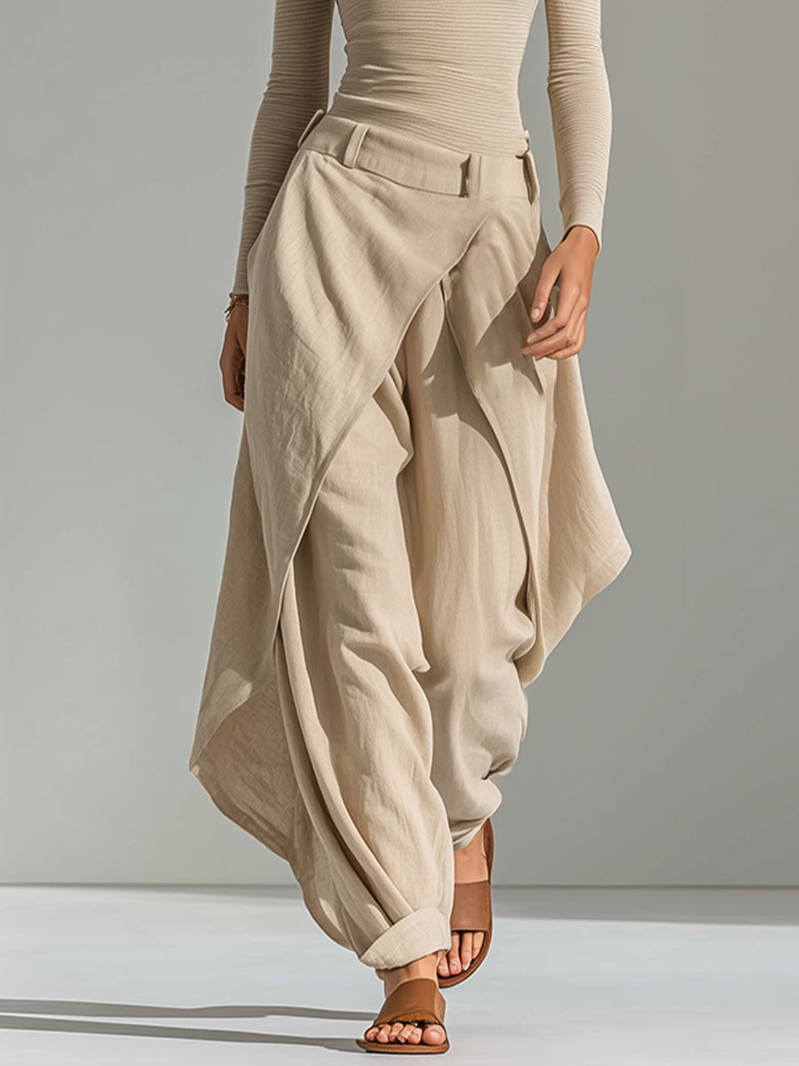 Éveline | Beige Boat-Neck Top and Ruffled Wide-Leg Trouser Set