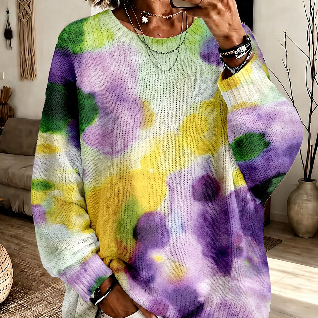 Violetta | Purple Tie-Dye Floral Crew-Neck Jumper