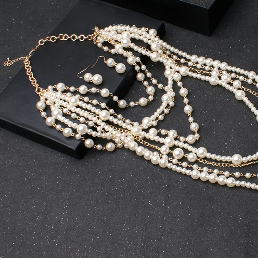 Boho Statement Multi-Layer Pearl Set