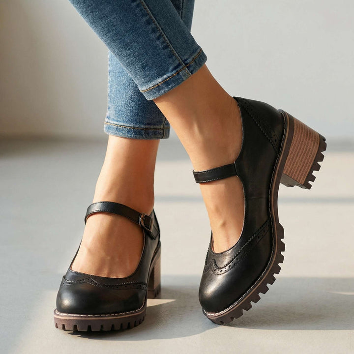 Sandrine Block-Heel Brogue Mary Janes