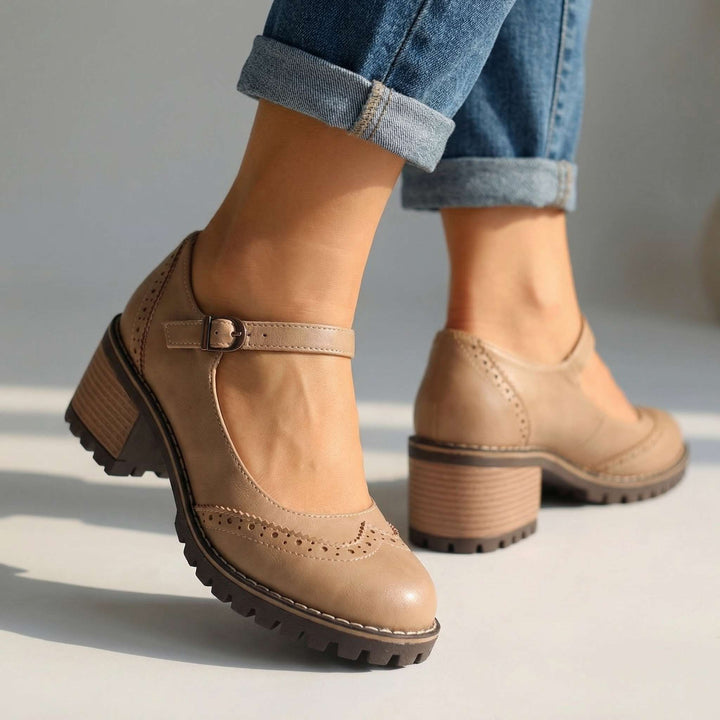 Sandrine Block-Heel Brogue Mary Janes