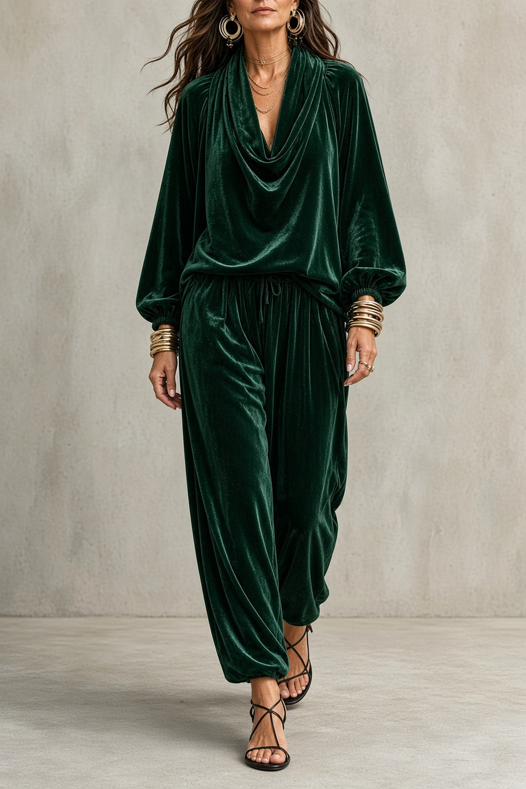 Serafina | Velvet Draped-Neckline Co-ord