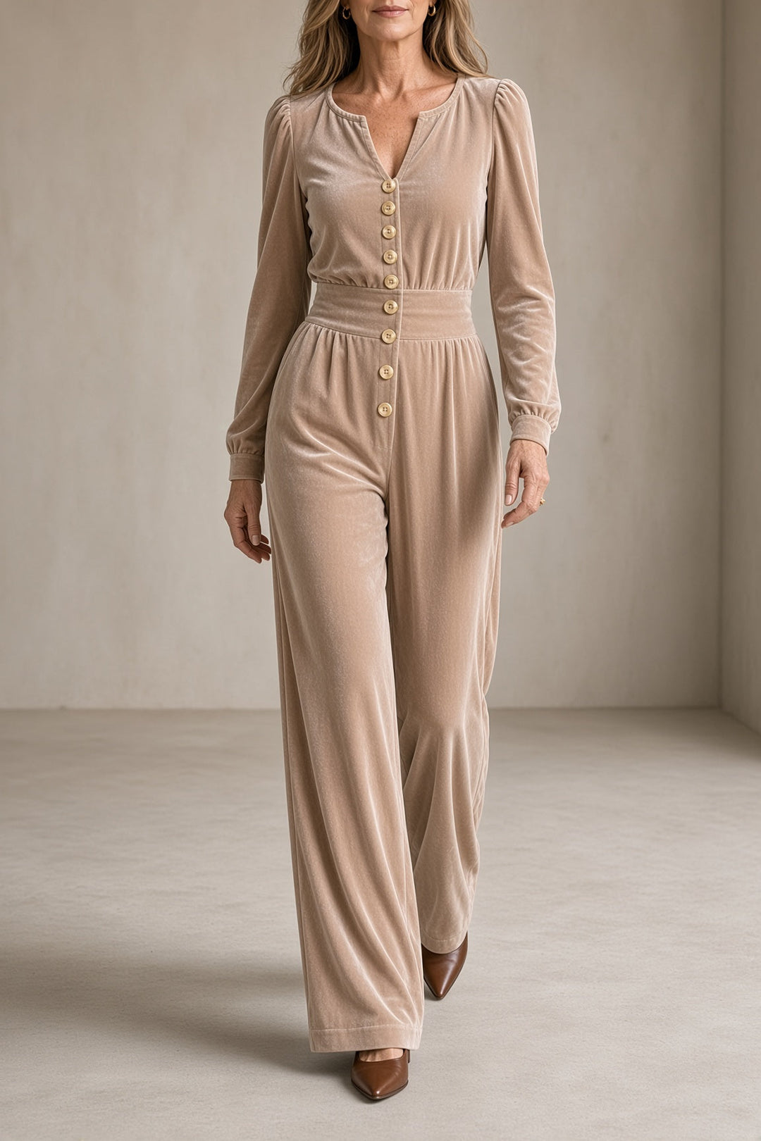 Berenice | Velour Jumpsuit with Gold Buttons