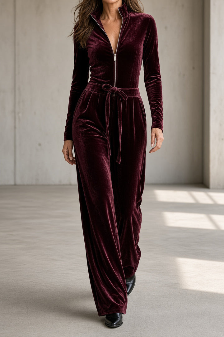 Ottavia | Velvet Jumpsuit with Belt