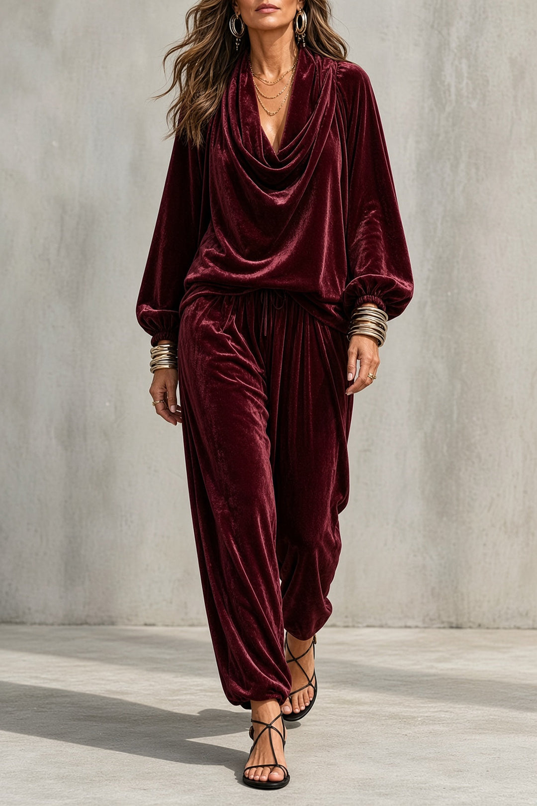 Serafina | Velvet Draped-Neckline Co-ord