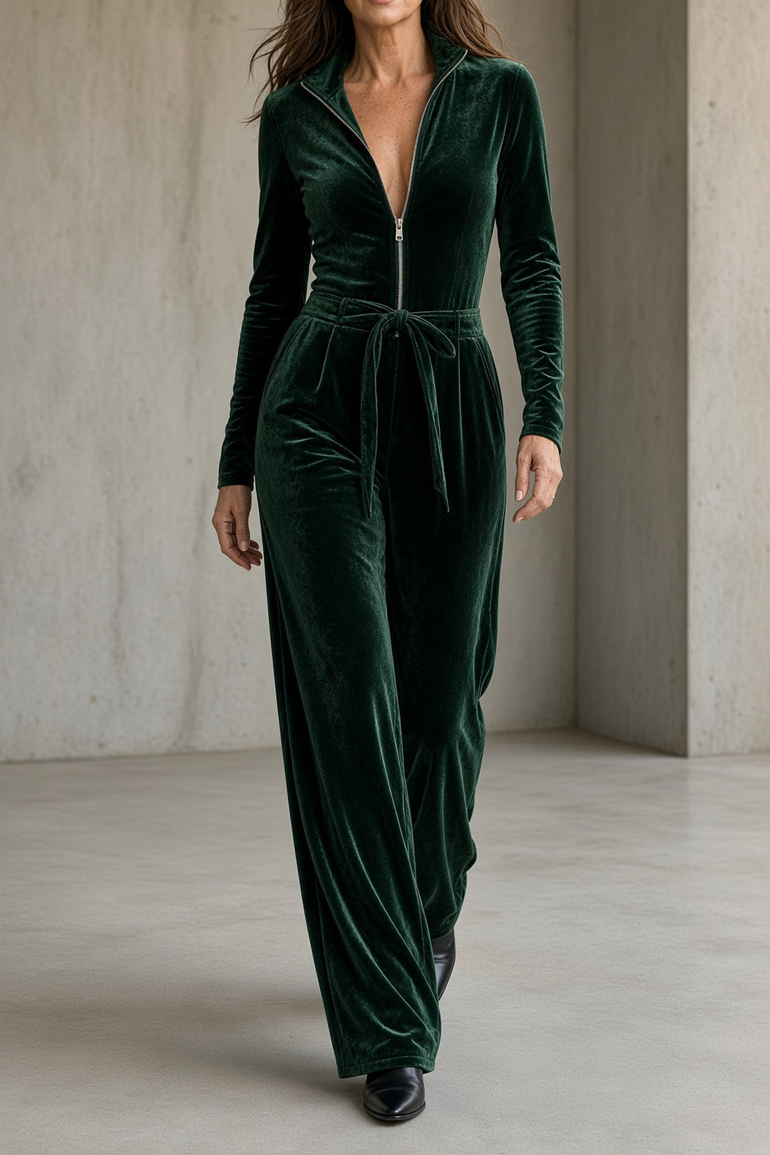 Ottavia | Velvet Jumpsuit with Belt