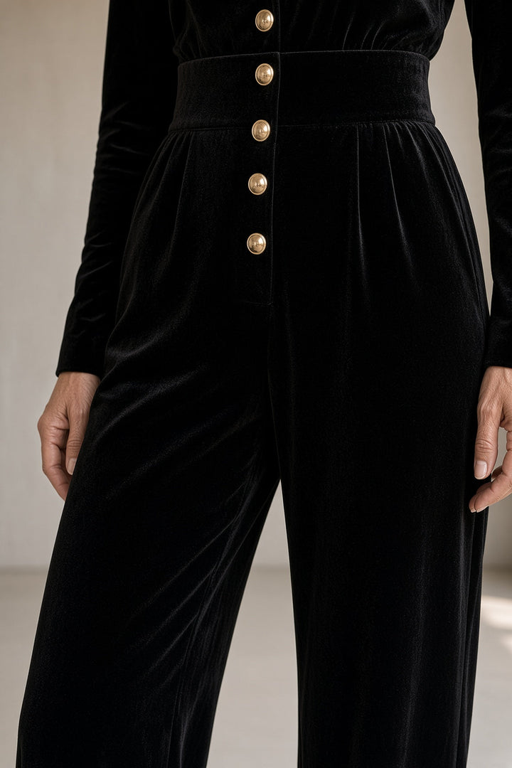 Berenice | Velour Jumpsuit with Gold Buttons