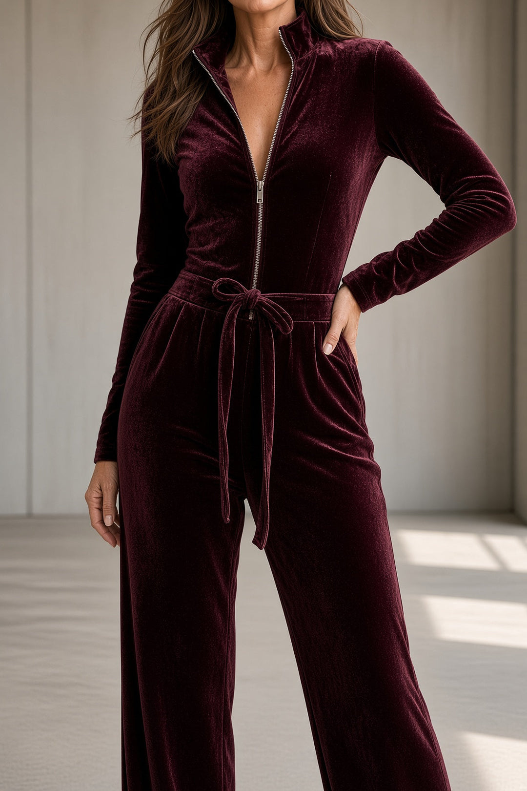Ottavia | Velvet Jumpsuit with Belt