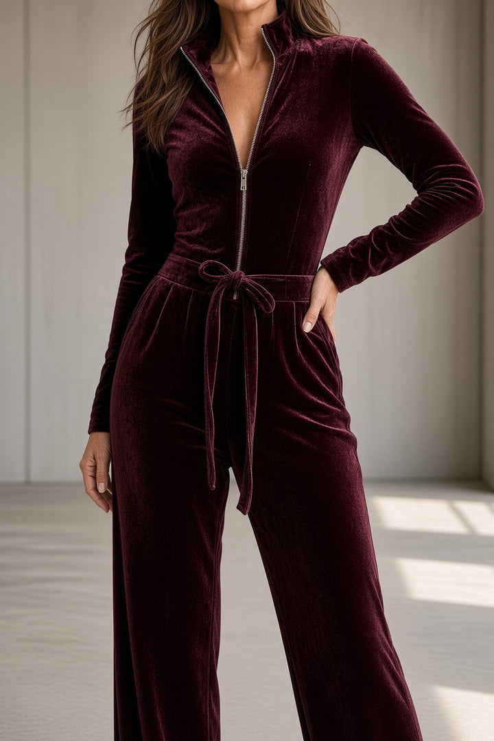 Ottavia | Velvet Jumpsuit with Belt