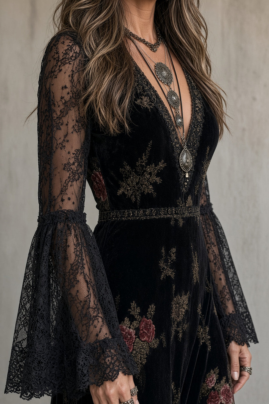 Eugenia | Velvet Floral Print Maxi Dress