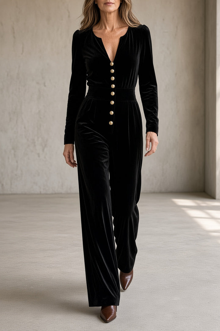 Berenice | Velour Jumpsuit with Gold Buttons