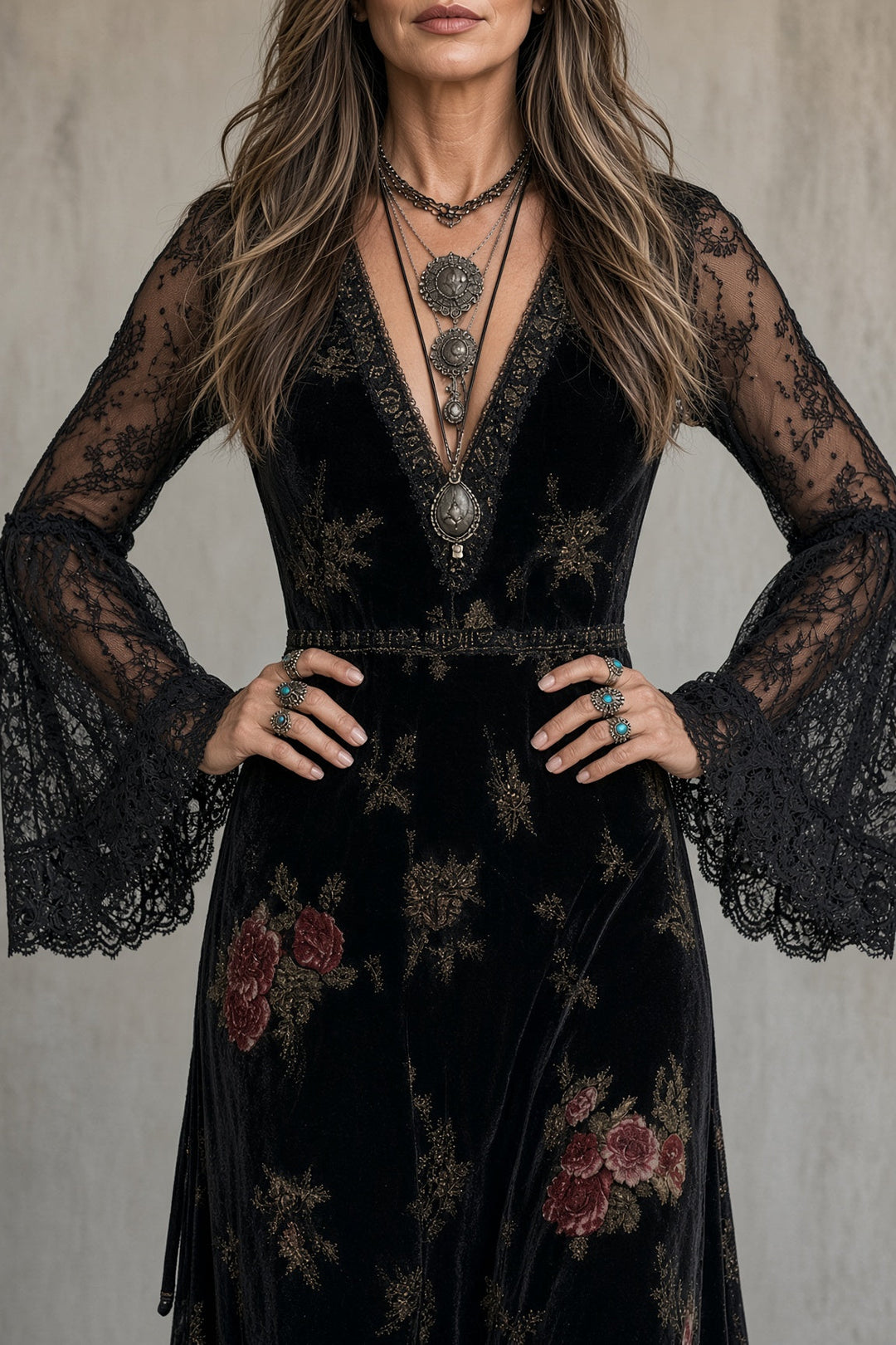 Eugenia | Velvet Floral Print Maxi Dress