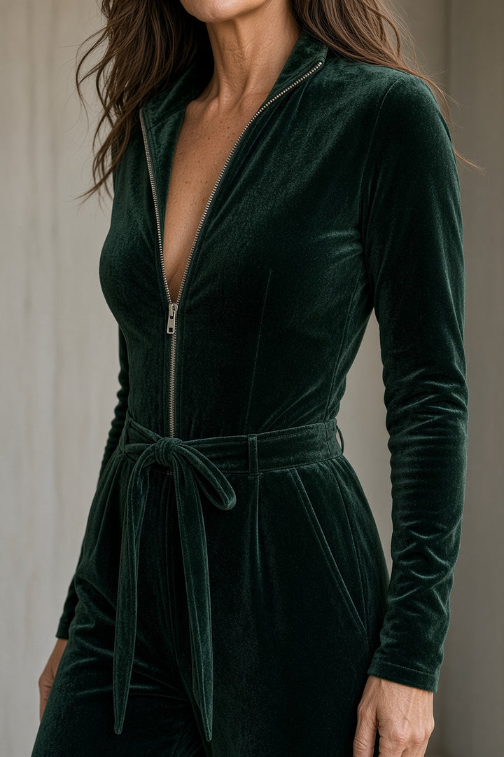 Ottavia | Velvet Jumpsuit with Belt