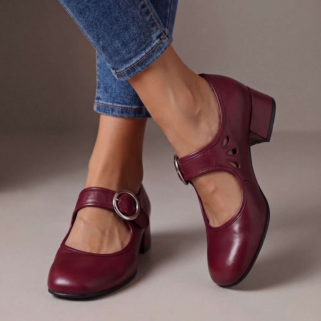 Véronique Heeled Leather Mary Janes