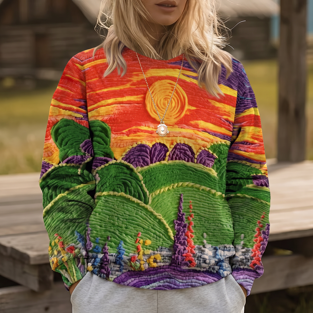 Ravella | Sunrise Landscape Print Relaxed-Fit Sweater