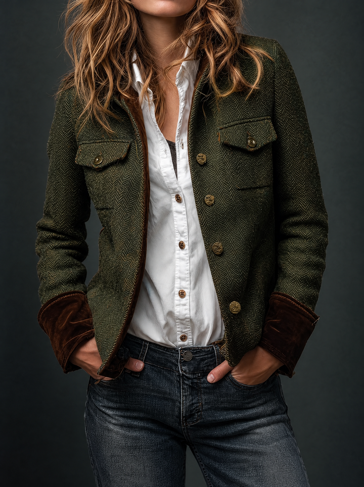 Honorine | Vintage Blazer with Contrasting Chevron Trims