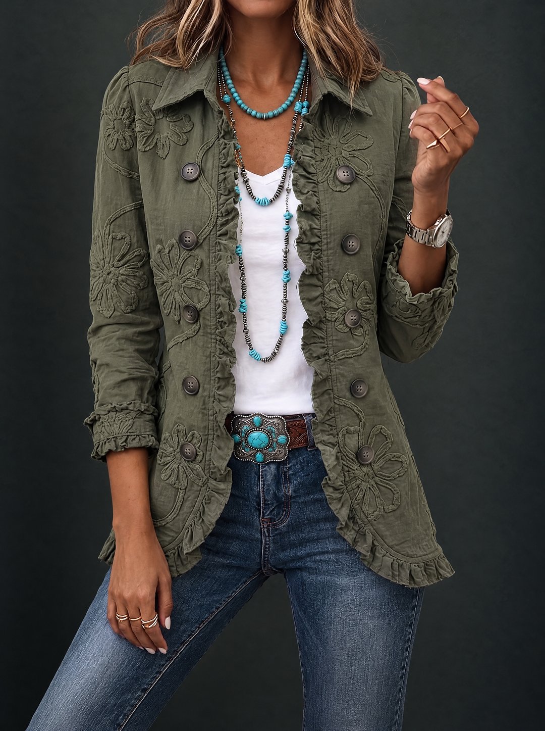 Faustine | Embroidered Bohemian Floral Utility Jacket
