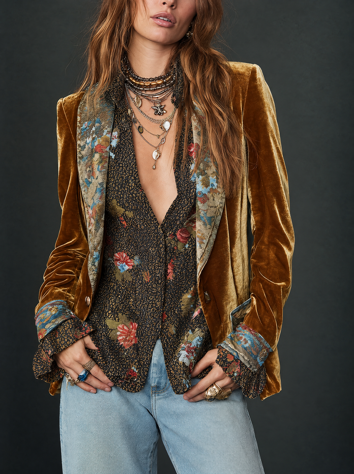 Marcelline | Vintage Floral Print Patchwork Blazer