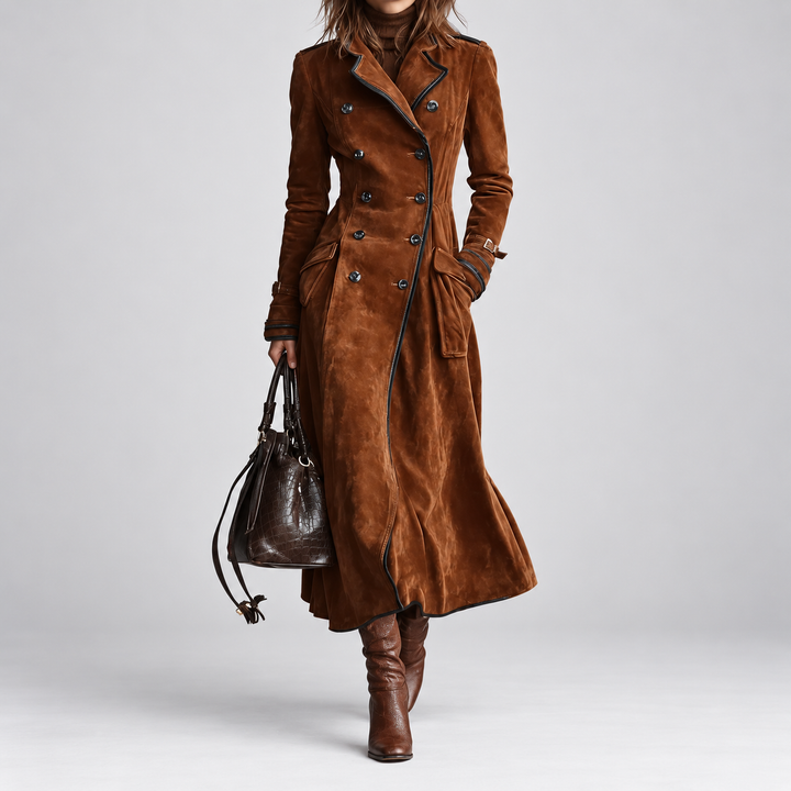 Georgette | Long Belted Suede-Effect Trench Coat