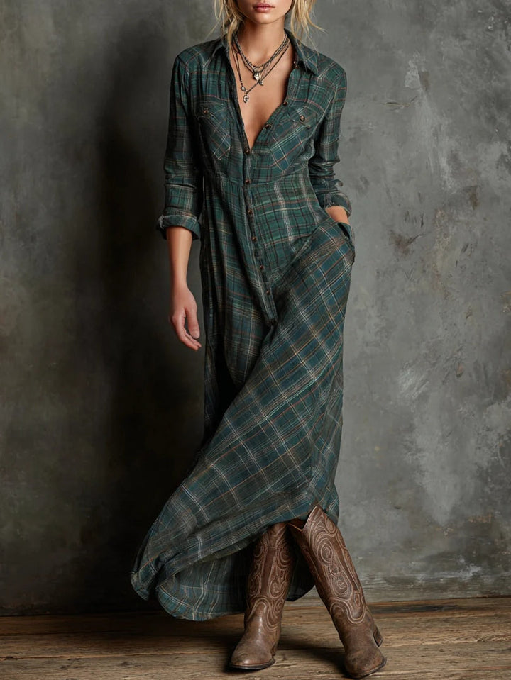 Margaux | Long Green Check Shirt Dress