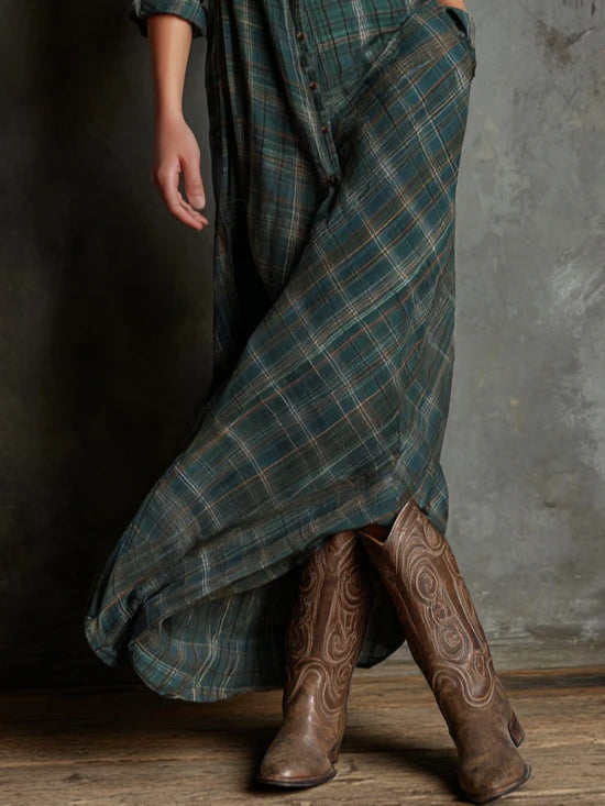 Margaux | Long Green Check Shirt Dress