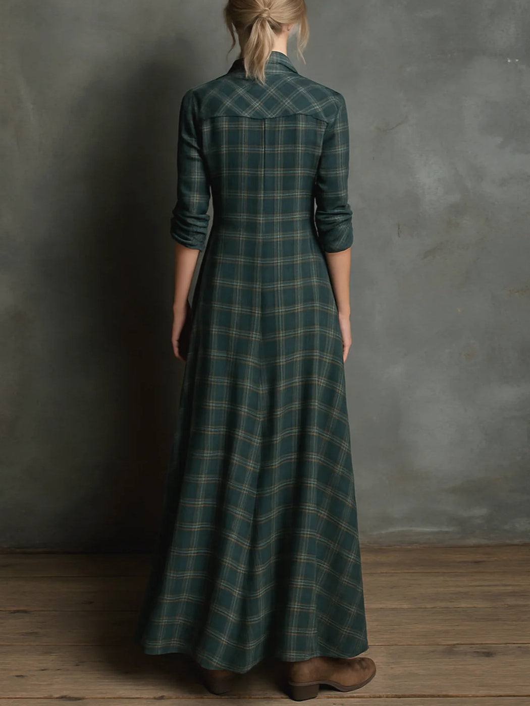 Margaux | Long Green Check Shirt Dress
