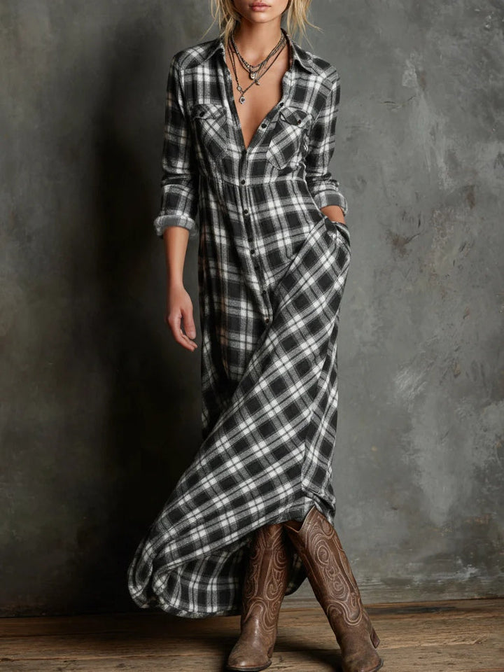 Margaux | Long Green Check Shirt Dress