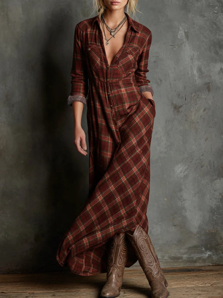 Margaux | Long Green Check Shirt Dress