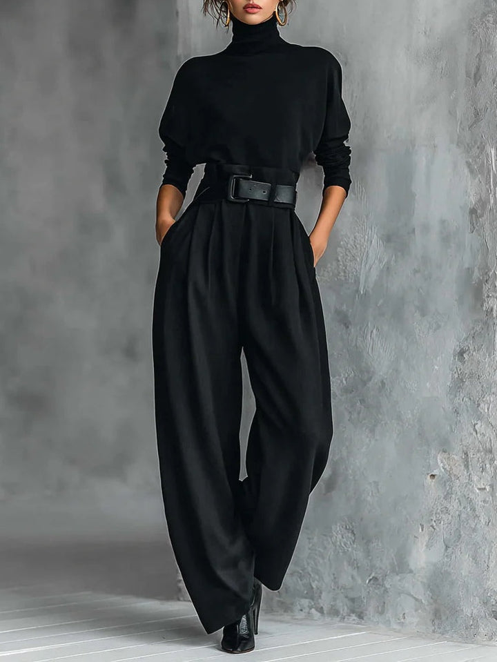 Noëlla | Black Roll-Neck and Straight Trouser Set
