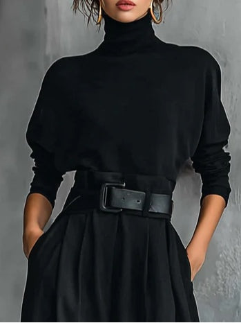 Noëlla | Black Roll-Neck and Straight Trouser Set