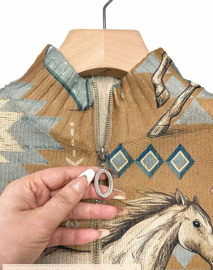 Chantal | Desert Horse and Cactus Zip Cardigan