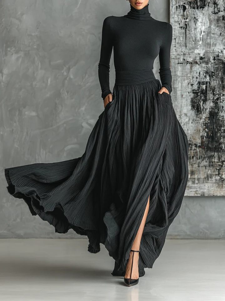 Prudence | Pleated Skirt and Black Roll-Neck Set
