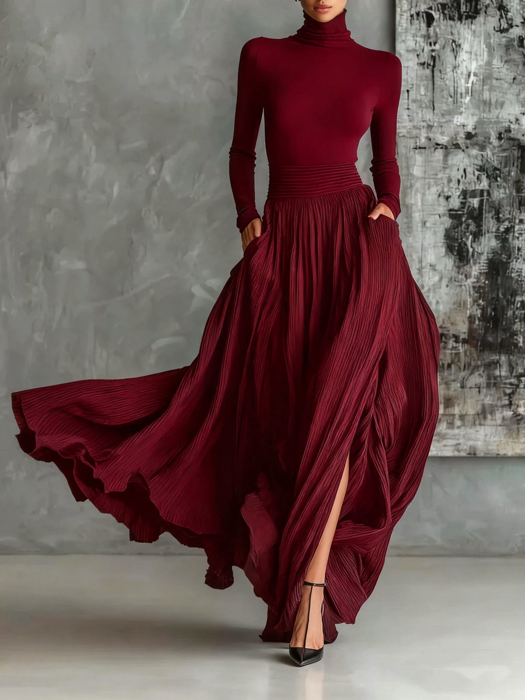 Prudence | Pleated Skirt and Black Roll-Neck Set