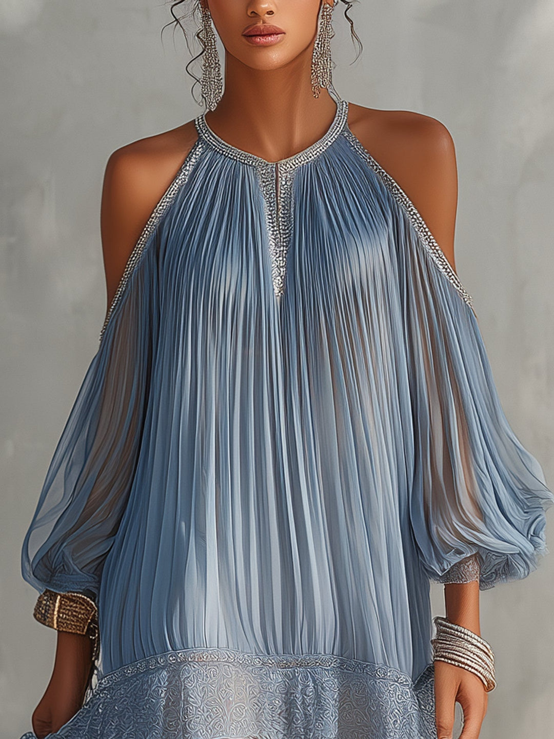 Séraphine | Blue Off-the-Shoulder Mini Dress with Lace Hem